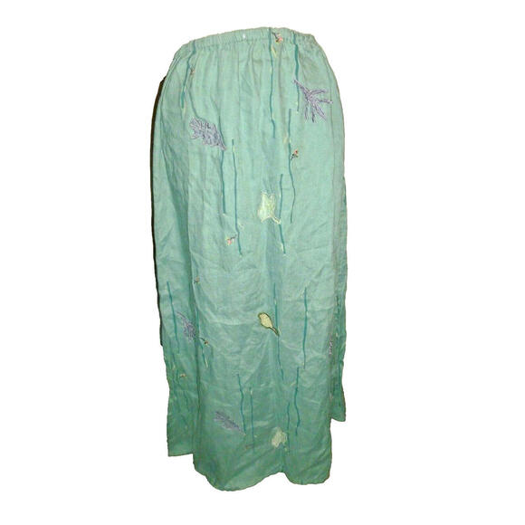 WildRoot Wild Root 100% Linen Skirt Long Applique M Medium - Picture 1 of 7